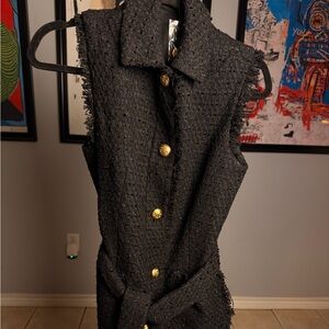 Black Sleeveless Dress with Gold Buttons